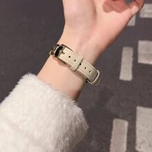 18mm/20mm/22mm 优质新月扣真皮表带，长度可调，兼容 Galaxy、Garmin、Amazfit 手表，柔软透气 - 黑金 - 查看 2