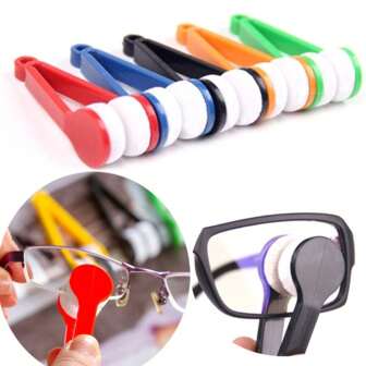 Set de 6 pinzas portátiles para limpiar gafas, kit de herramientas de limpieza de gafas multifuncional, limpiador de gafas de moda mini para pantalla de teléfono, lente de cámara, cepillo, paño de microfibra, adecuado para estudiantes, hombres, mujeres y ancianos
