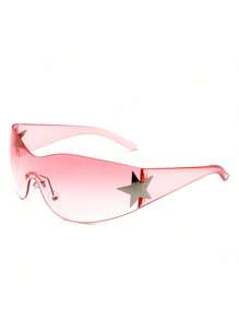 1pc Frameless Sleek Retro Y2K Style Fashion Sunglasses, Wrap-Around Sporty Rimless Women Shades, Glasses For Festival, Outdoor, Travel, Summer, Beach Accessories - 粉色 - 查看 2