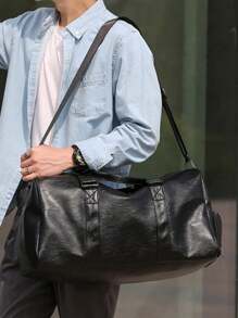 复古风格男士大容量旅行行李袋 - 仿皮，可扩展手柄，非常适合商务旅行和健身包，适合学校，学校配件，学校用品 - 黑色 - 查看 7