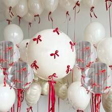 Juego de 31 piezas de globos para boda, globos transparentes, globos blancos con cinta roja de 1 cm de ancho (para lazos), lazos rojos románticos para boda, adecuado para decoración de fiesta con tema de boda - Multicolor - Ver 1