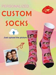 1 Pair Of Customized Crew Socks,Custom Face Socks, Custom Photo Sock, Custom Printed Socks, Personalized Funny Face Socks, Custom Picture Socks, Put Any Face On The Socks, Anniversary Gift, Valentine Gift, Birthday Gift, Wedding Gift, Mother's Day Gift, Father's Day Gift - Multicolor - View 1