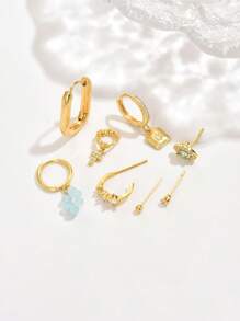 Set de 8 pares de pendientes con tachuelas de circonita azul elegantes, diseño minimalista, conjunto de joyas adecuado para que las mujeres lo usen en citas, fiestas y uso diario