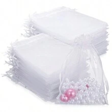 10/50/100pcs White Gift Packaging Bags, White Organza Candy Bags For Dinner Table, Various Festival Party Packaging Supplies, Holiday Home Goods, Wedding Party Gift Packaging