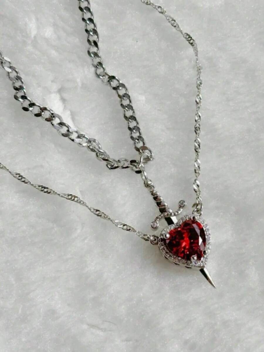 Heart And Sword Necklace Unique Couple Necklaces Silvery Golded Necklace Couple Jewelry Christmas And Valentine's Day Gifts