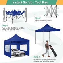 COBIZI 10x10 Pop Up Canopy With 4 Sidewall,Heavy Duty Canopy UPF 50+ All Season Wind Waterproof Commercial Outdoor Wedding Party Tents For Parties Canopy Gazebo With Roller Bag(10 X 10 Ft Blue) - Màu xanh hải quân - Xem 3