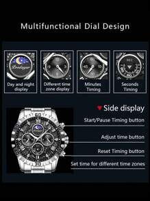 POEDAGAR Sports Men Watch Waterproof Chronograph Men's Watches Luminous Stainless Steel Luxury Watch For Man Quartz +Box,1PC