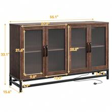 Sideboard Buffet Storage Cabinet, Wood Accent Kitchen Coffee Bar Cabinet With 4 Doors And Adjustable Shelves For Kitchen, Dining Room, Hallway, Living Room - 棕色 - 查看 2