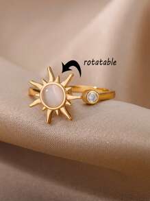 1 pièce Bague à cristaux de luxe en forme de flocon de neige pour femmes. Bague rotative, anti-stress, réglable, cadeau de mode bijoux anti-anxiété