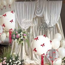 Juego de 31 piezas de globos para boda, globos transparentes, globos blancos con cinta roja de 1 cm de ancho (para lazos), lazos rojos románticos para boda, adecuado para decoración de fiesta con tema de boda - Multicolor - Ver 6