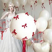 Juego de 31 piezas de globos para boda, globos transparentes, globos blancos con cinta roja de 1 cm de ancho (para lazos), lazos rojos románticos para boda, adecuado para decoración de fiesta con tema de boda - Multicolor - Ver 5
