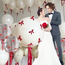 Juego de 31 piezas de globos para boda, globos transparentes, globos blancos con cinta roja de 1 cm de ancho (para lazos), lazos rojos románticos para boda, adecuado para decoración de fiesta con tema de boda - Multicolor - Ver 4