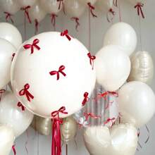 Juego de 31 piezas de globos para boda, globos transparentes, globos blancos con cinta roja de 1 cm de ancho (para lazos), lazos rojos románticos para boda, adecuado para decoración de fiesta con tema de boda - Multicolor - Ver 7