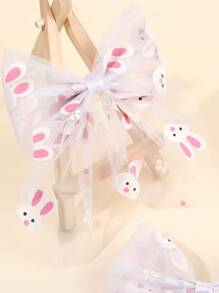 2pcs Easter Bunny Pattern Hair Clips, Cute Rabbit Bow Alligator Clips With Tail, White Mesh Sailor Hair Clips, Girls Double Ponytail Bow Hair Clips, Cartoon Spring Picnic/Holiday Hair Clips, Teens Hair Accessories - Multicolor - View 6