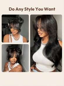 UNice Wigs Curtain Bangs Fluffy Black Fluffy Pre Cut Pre Bleached Pre Plucked 7x5 Bye Bye Knots Lace Front Wig Natural Loose Wave Wig Wear Go Glueless Wig Lace Closure Wigs For Women UNICE Hair