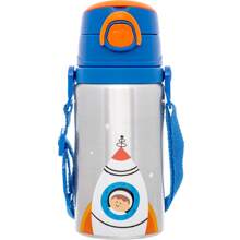 Buba Children's Aluminum Bottle With Silicone Straw And Adjustable Strap - Xanh đậm - Xem 1