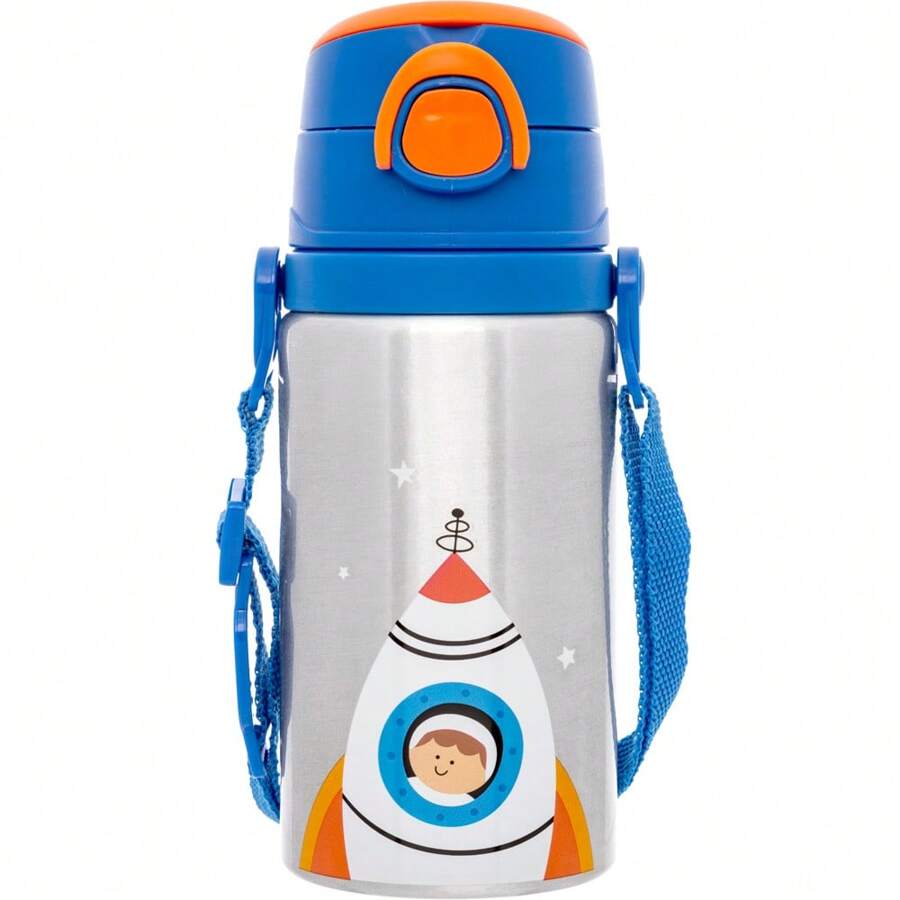 Buba Children's Aluminum Bottle With Silicone Straw And Adjustable Strap - Xanh đậm - Xem 1