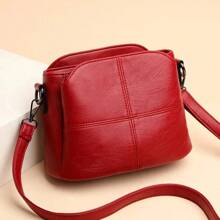  Vintage Women's Soft PU Leather Shoulder Bag Square Solid Color Crossbody Middle-Aged Female New Large Women Messenger Bags