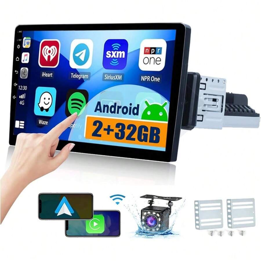 FINYQBET Autoestéreo para Carro de Pantalla 1 DIN de 10 Pulgadas con CarPlay, Android Auto, Sistema Android, WiFi, GPS, Bluetooth, Mirror Link y Cámara de Visión Trasera - 1 - Ver 1