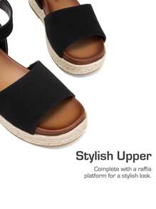 Girls Flatform Wedge Open Toe Espadrille Sandals With Buckle Ankle Strap Summer Shoes For Little Kid/Big Kid - 黑色 - 查看 7