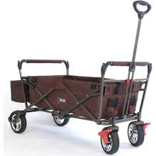 Folding/Collapsible Wagon Trolley Outdoor Hiking Hard Ground Removable Top Rear Pocket - 4 Wheels - Lid - CT-500 Brown - Brown - View 2