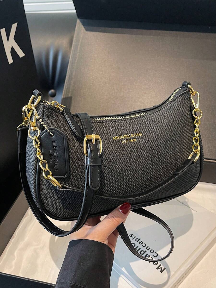 1pc Solid Color PU Leather Shoulder Bag For Women, Versatile Crossbody Bag For Commuting, Adjustable Shoulder Strap - màu đen - Xem 1