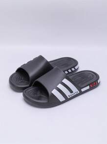 Men's Side Stripe Slide Sandals, Beach, Sports, Casual, Cool Comfort House Slippers - Black - View 5