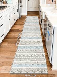 1 块波西米亚风格长地毯，适用于沙发旁的客厅、床旁的卧室、浴室、厨房、走廊、吸水柔软地垫、入口门垫、家居装饰 - 藍色 - 查看 4