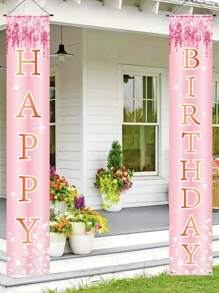 1Pc Happy Birthday Flag Banner Couplet, Gatepost Couplet, Rose Gold Broken Diamond Shining Theme Birthday Party Arrangement Decoration Bunting, Indoor Yard Hanging Birthday Flag, Party Shooting Props Decoration, Birthday Party Flag Decor, Polyester Door Hanging