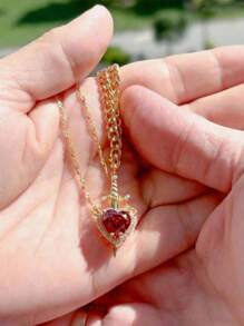 Heart And Sword Necklace Unique Couple Necklaces Silvery Golded Necklace Couple Jewelry Christmas And Valentine's Day Gifts