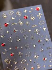 1 件装星星月亮心形指甲饰品贴纸 DIY 艺术 Y2K 风格 3D 美甲装饰贴花
