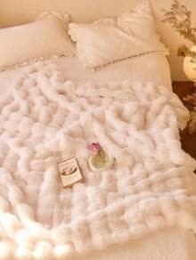 JULY Faux Fur Shaggy Blanket Soft Fluffy Throw For Couch, Cozy Faux Rabbit Fur Bedspread For All Season, Aesthetic Plush White Decor Machine Washable - 白色 - 查看 9