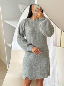 TRICOT Mousse Dress With Side Slits - LEAD GRAY - View 2
