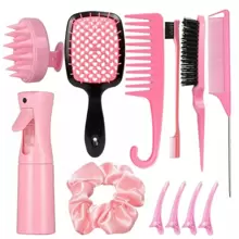 12pcs Curly Hair Brush Curly Ponytail Comb Set Salon Tools - 粉色 - 查看 1