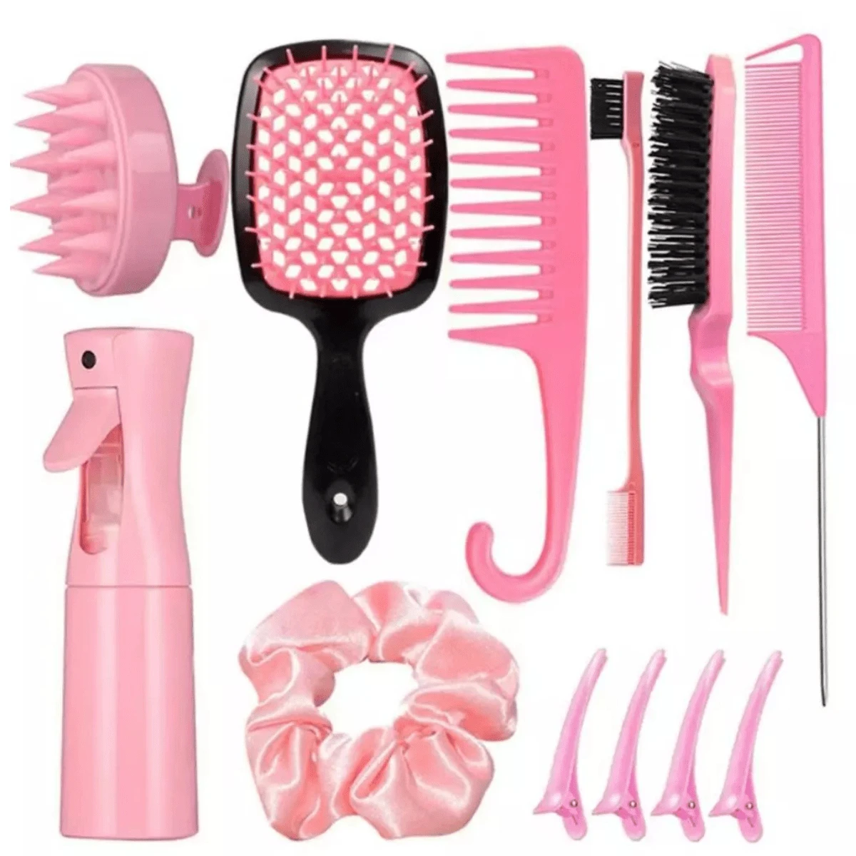 12pcs Curly Hair Brush Curly Ponytail Comb Set Salon Tools - 粉色 - 查看 1