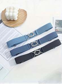 女士隐形腰带，弹性百搭无扣弹性腰带，带金属扣的可调节休闲布质腰带，适合牛仔裤、休闲装 - 彩色 - 查看 2