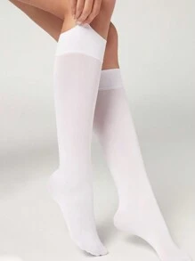 1 Pair Solid Color Calf-Length Socks, Fashion Simple And Elastic, Spring/Summer