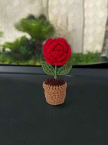 1 件手工编织汽车花盆带人造花装饰，创意礼品饰品，可爱汽车配件 - 彩色 - 查看 6