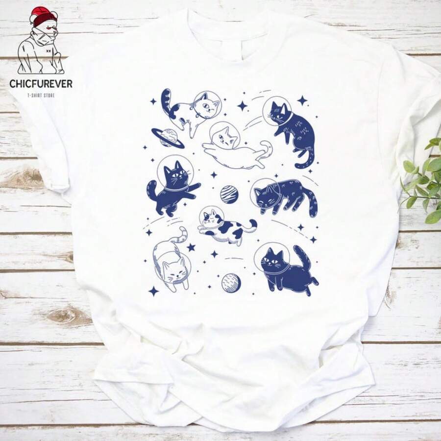 Cats In Space Shirt, Cat Lover Shirt, Cat Space Gift Shirt, Funny Cat Space Shirt, For Cat Lover Shirt, Best Cat Ever - White - View 1