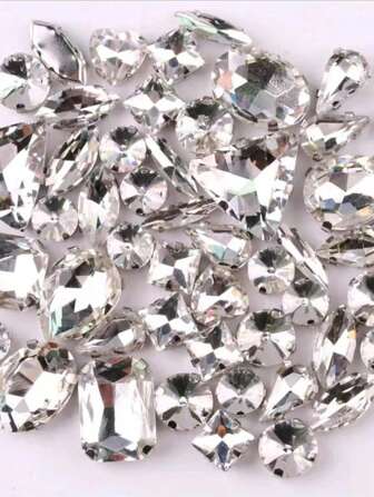 闪亮闪亮水晶混合形状手工缝制宝石 1 件/包钻石玻璃缝制装饰珠平底银底穿孔宝石 DIY 配件针线材料在石头上水钻珠首饰用于装饰衣服、连衣裙、包、鞋子、胸针、耳环、手工艺品