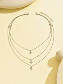 1 件时尚优雅多层星星和月亮项链，银色礼物珠宝送给朋友 - 銀色 - 查看 3