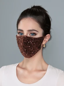 Women's Warm Velvet Embroidered Sequin Face Mask, Fashionable, Breathable, Versatile And Washable, Suitable For Autumn/Winter