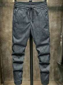 Pantalón slim fit de pierna recta para hombre con diseño texturizado, cintura con cordón, cintura elástica, 4 bolsillos, pernera pequeña elástica, transpirable y resistente al desgaste - Gris - Ver 6