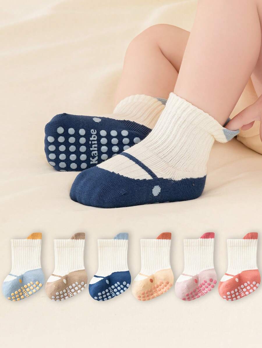 3 Pairs Cute Baby Socks With Anti-Slip Dotted Rubber Sole, Perfect For Toddler Walking