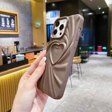 Minimalist Black Matte 3D Heart Shaped Phone Case Compatible With IPhone 16 Pro Max/16/16 Pro/16 Plus/15/15 Pro Max/15 Pro/11/12/13/14 Pro Max/11 Pro/11 Pro Max/12 Pro/12 Pro Max/13 Pro/13 Pro Max/14 Pro/14 Pro Max/XS/XR, Creative And Personalized Design Waterproof Shockproof Anti-Fall Scratch Resistant - Coffee Brown - View 5