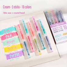 5 stuks/set dubbelzijdige markeerstiften, 10 kleurenset, zachte fluorescerende markers voor kleuren, onderstrepen, decoratieve markeringen, ontwerp met dubbele punt voor doe-het-zelf-notities, schilderen, paasdecoraties, kunstbenodigdheden