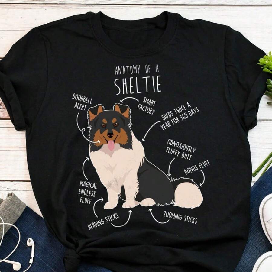 Tri Color Sheltie Shirt, Women, , Funny Dog Lover Gift, Cute Tricolor Shetland Sheepdog T-Shirt, Pet Tee Sheltie Mom Dog Dad Top Collie - Black - View 1