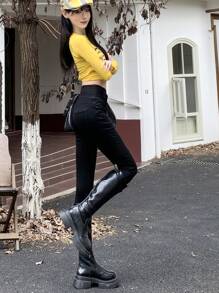 YEAE | 修身牛仔紧身裤 - 高腰，打造时尚外观 - 黑色 - 查看 5