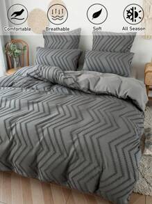 Set de funda nórdica de 2/3 piezas con rayas onduladas de poliéster con textura, conjunto de ropa de cama estilo bohemio apto para todas las estaciones (1 funda nórdica + 1/2 fundas de almohada)