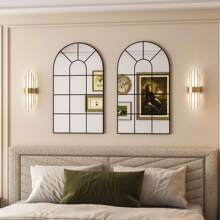 Arched Window Wall Mirror, 105x60cm, Decorative Mirror, Vanity Mirror For Bathroom, Bedroom, Living Room, Window Pane Mirror, Farmhouse Mirror For Wall Decor, Black - 105*60cm - 查看 3